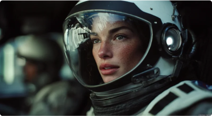 Mujer astronauta en una nava espacial